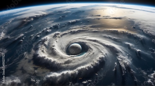 Hurricane Florence over Atlantics. Satellite view. Super typhoon over the ocean. The eye of the hurricane. The atmospheric cyclone. View from outer space, digital  photo