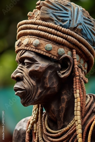 Intricate tribal mask with beads and patterns