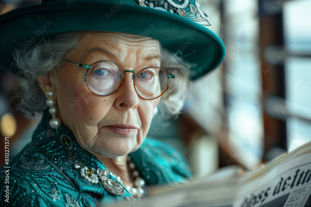 Pensive senior woman reading a newspaper, bathed in the light of intellectual curiosity. Pensive senior woman reading a newspaper, bathed in the light of intellectual curiosity.