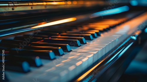Close-up of a grand piano keyboard. Concept of musical instruments.