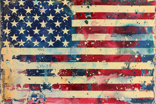 Splattered Grunge Style American Flag With 50 Stars And 13 Stripes