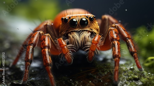 Closeup of an orange jumping spider
