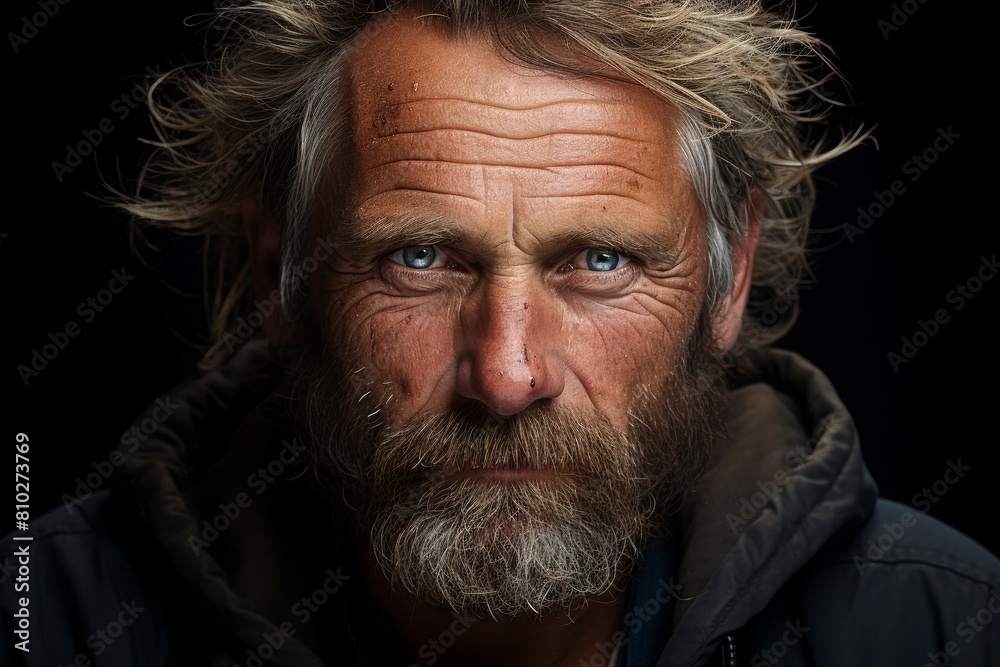 Rugged bearded man with intense gaze
