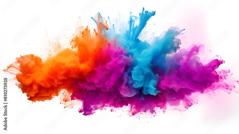 Explosion splash of colorful powder with freeze isolated on withe background, abstract splatter of colored dust powder Explosion splash of colorful powder with freeze isolated on withe background, abstract splatter of colored dust powder