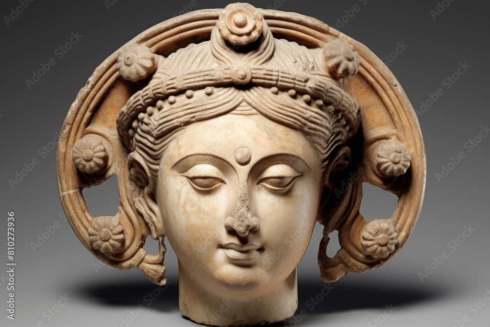 Ornate stone sculpture of a serene female figure Ornate stone sculpture of a serene female figure