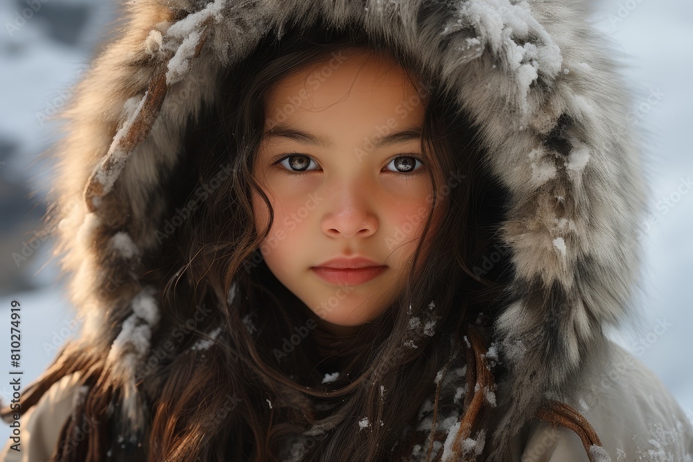 Snowy winter portrait of a young girl Snowy winter portrait of a young girl