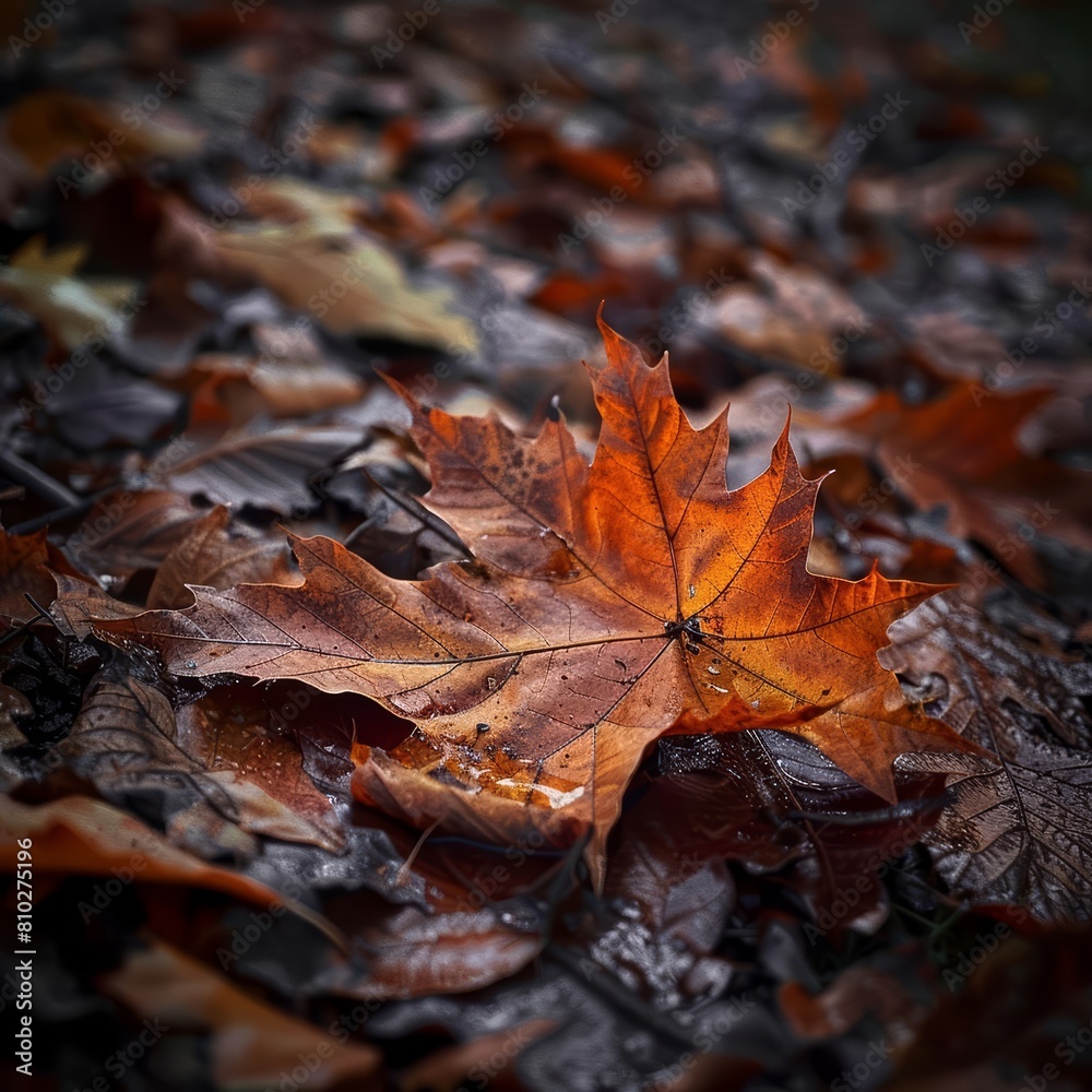 A detailed image of an autumn leaf on a forest floor, ideal for a naturethemed campaign with copy space A detailed image of an autumn leaf on a forest floor, ideal for a naturethemed campaign with copy space