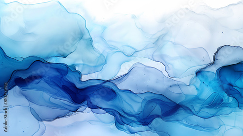 Alcohol ink marble texture. Navy and blue abstract background. Template pattern for banner, poster design. Fluid art painting.