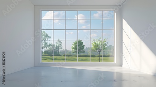 Modern and minimal house window for interior decoration isolated on background, open office glass window frame. © Ziyan Yang