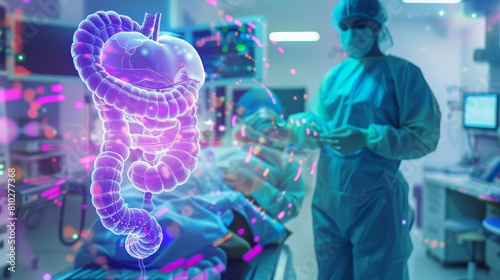 Amazing of gastroenterology with Glow HUD big Icon of intestines main idea concept
