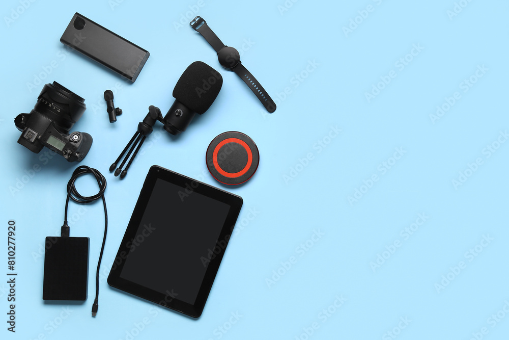 Composition with different devices on color background Composition with different devices on color background