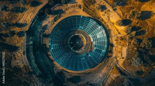 Circular Solar Power: Aerial View of a Big Circular Solar Plant