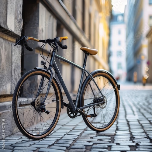 Closeup shot of a highperformance bicycle in an urban setting  perfect for sports equipment advertising with space for text