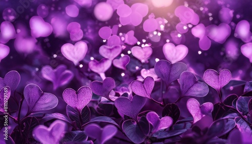 abstract background with tiny purple heart particles purple christmas light shines bokeh particles on a purple background purple leaf texture