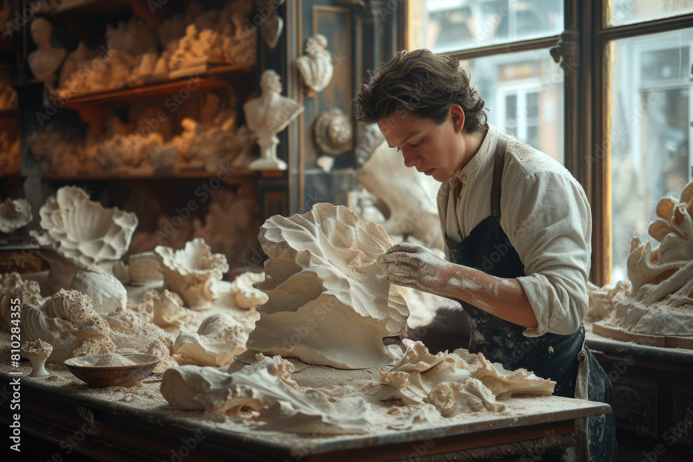 Artist intricately sculpting a coral-inspired piece