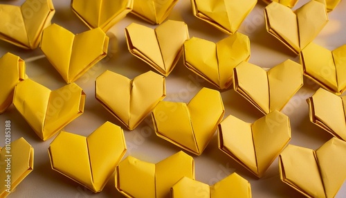 a group of yellow origami hearts background