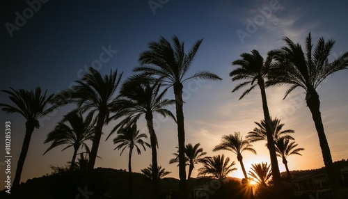 silhouette of palm trees on sunset sky background