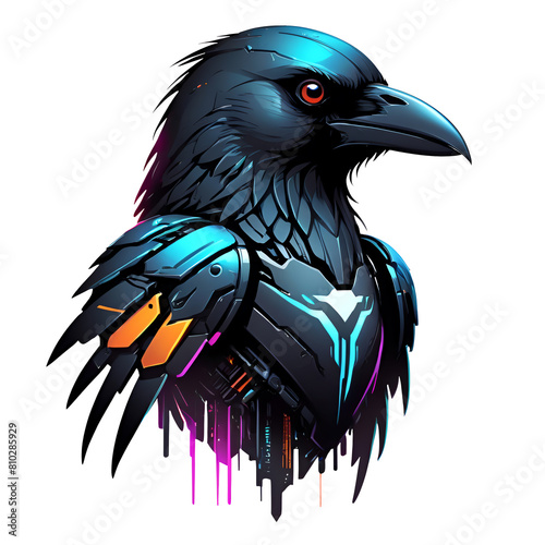 illustration of a crow, raven cyberpunk logo photo