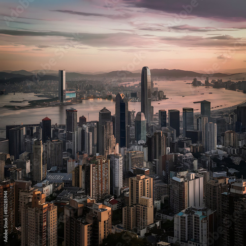 city skyline at sunset