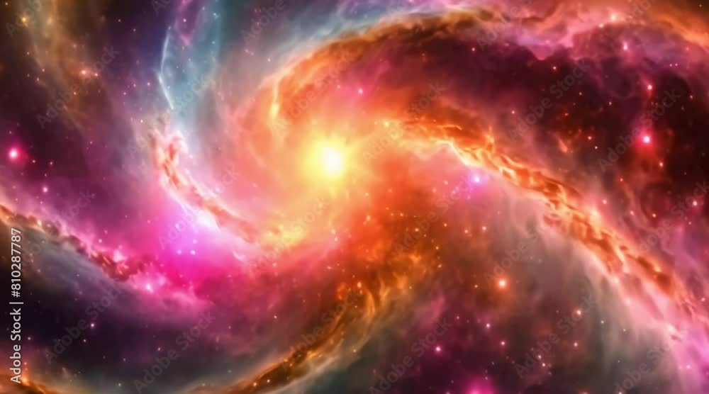 An animated push towards a colorful and distant nebula with swirling stars An animated push towards a colorful and distant nebula with swirling stars