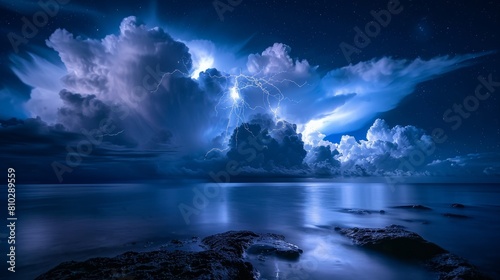 Tunderstorm at a cloudy Night above sea