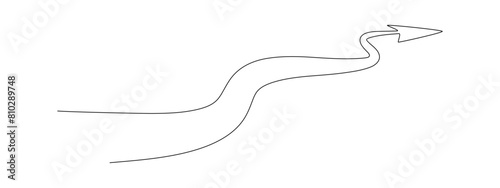 Arrow path in one continuous line drawing . Concept of long right way up in simple linear style. Growing wisdom in editable stroke. Doodle vector illustration