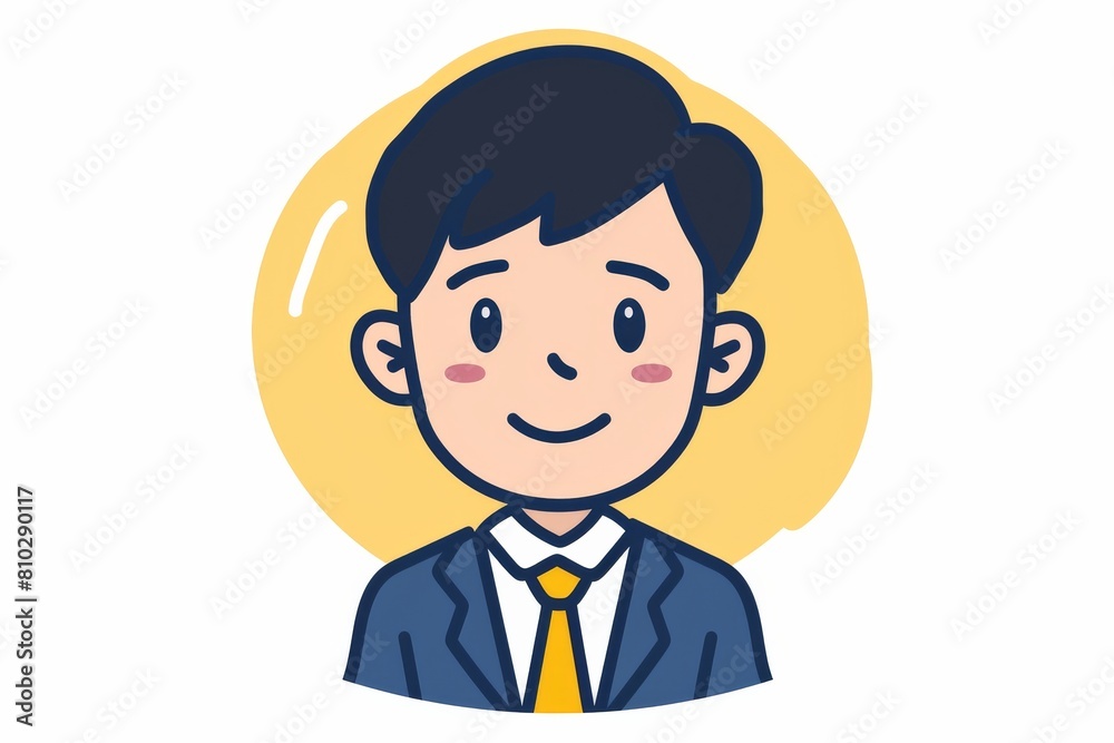 Professional and approachable businessman in blue suit illustrated avatar with yellow background