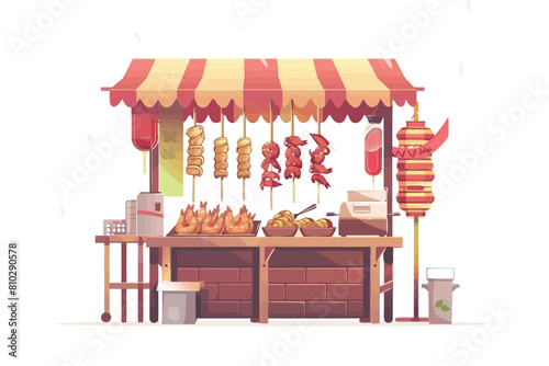 Authentic street food preparation scene isolated vector style