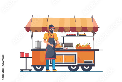 Authentic street food preparation scene isolated vector style