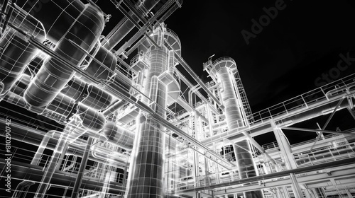 wireframe design of pipelines mixed with photo