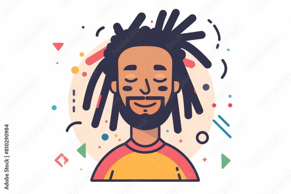 Vector illustration of a happy man with dreadlocks surrounded by colorful confetti, exuding positivity and celebration vibes Vector illustration of a happy man with dreadlocks surrounded by colorful confetti, exuding positivity and celebration vibes