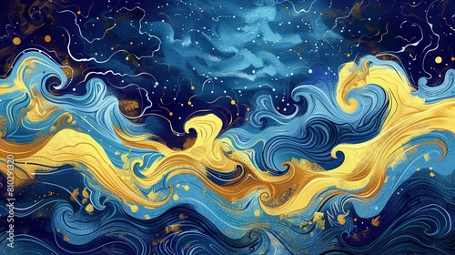 Aqua Dreams: Children's Book Waves in Navy and Gold