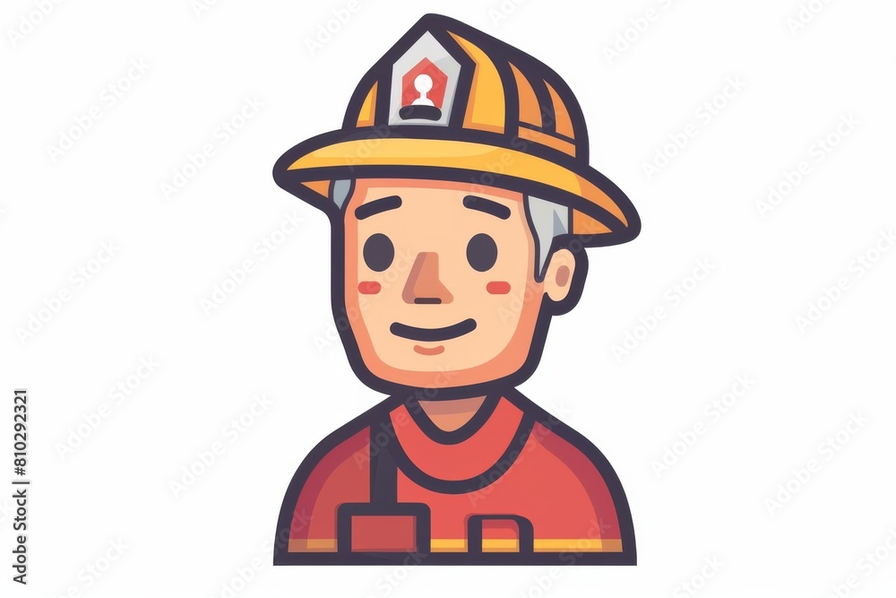 Happy cartoon firefighter with helmet and badge - ideal for safety materials and children's educational content