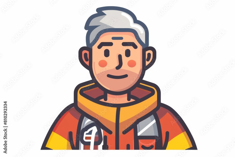 Digital portrait of a smiling elderly man with a modern hairstyle, dressed in a stylish, vibrant jacket Digital portrait of a smiling elderly man with a modern hairstyle, dressed in a stylish, vibrant jacket