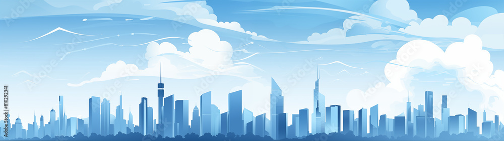 Blue Toned Cityscape with Skyscrapers and Dynamic Clouds