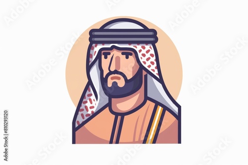 Illustrated avatar icon of a serious arab man in traditional clothing, wearing a keffiyeh and agal photo