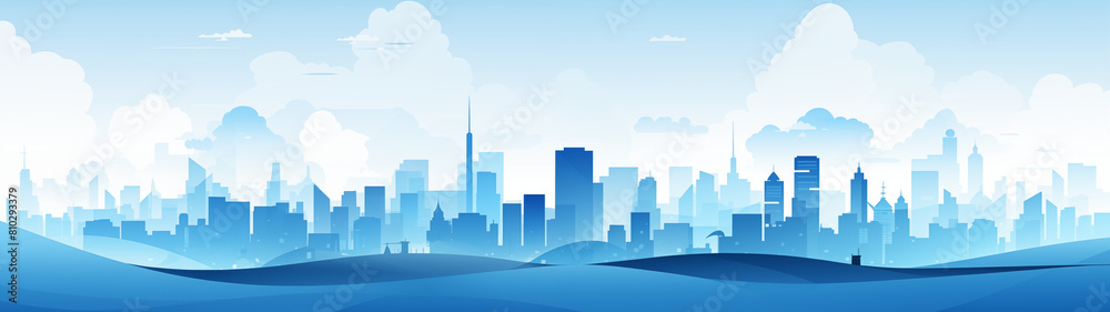 Panoramic Cityscape Illustration with Clouds and Skyline
