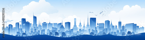 Modern Cityscape Illustration with Skyline and Birds