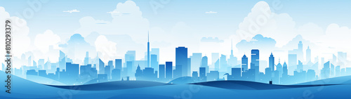 Panoramic Cityscape Illustration with Clouds and Skyline