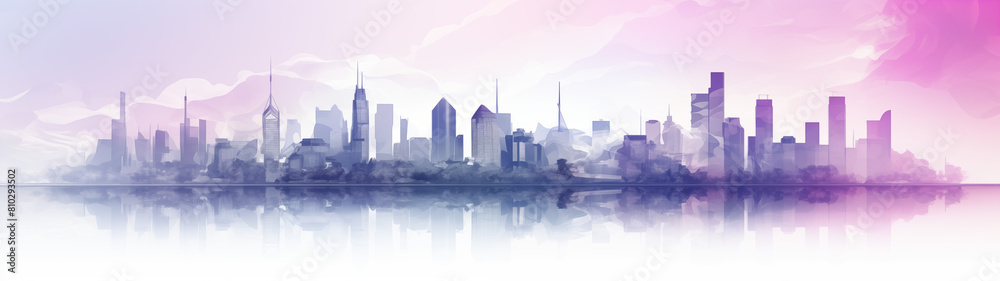 Soft Pastel City Reflections on Water at Sunset