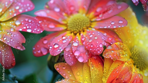 Bright and vibrant flowers in Calgary, Canada, adorned with sparkling water droplets