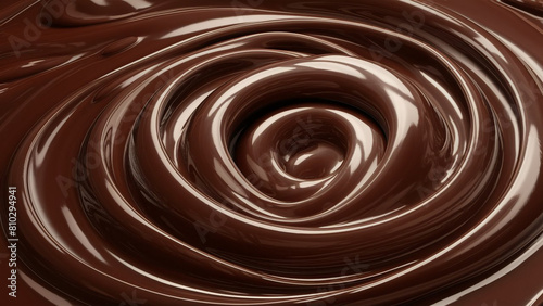 A stunning 3D render illustration of a close-up melted dark chocolate whirl. AI generated