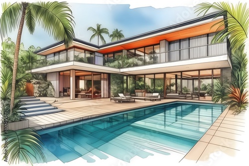 Wallpaper Mural Modern Far North Queensland home, sleek design, large pool, lush garden. Open spaces, clean lines, natural light, sustainable. Torontodigital.ca