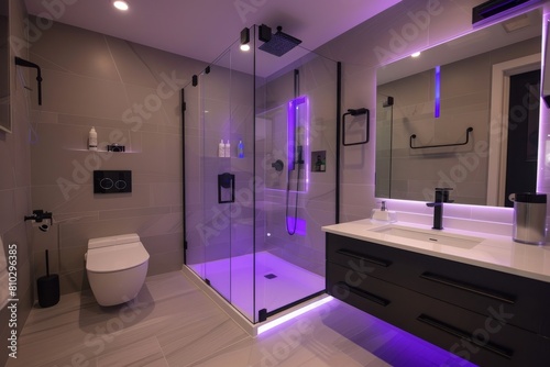 Modern bathroom design with streamlined fixtures, led lighting, and a glass shower, creating a luxurious and tranquil ambiance