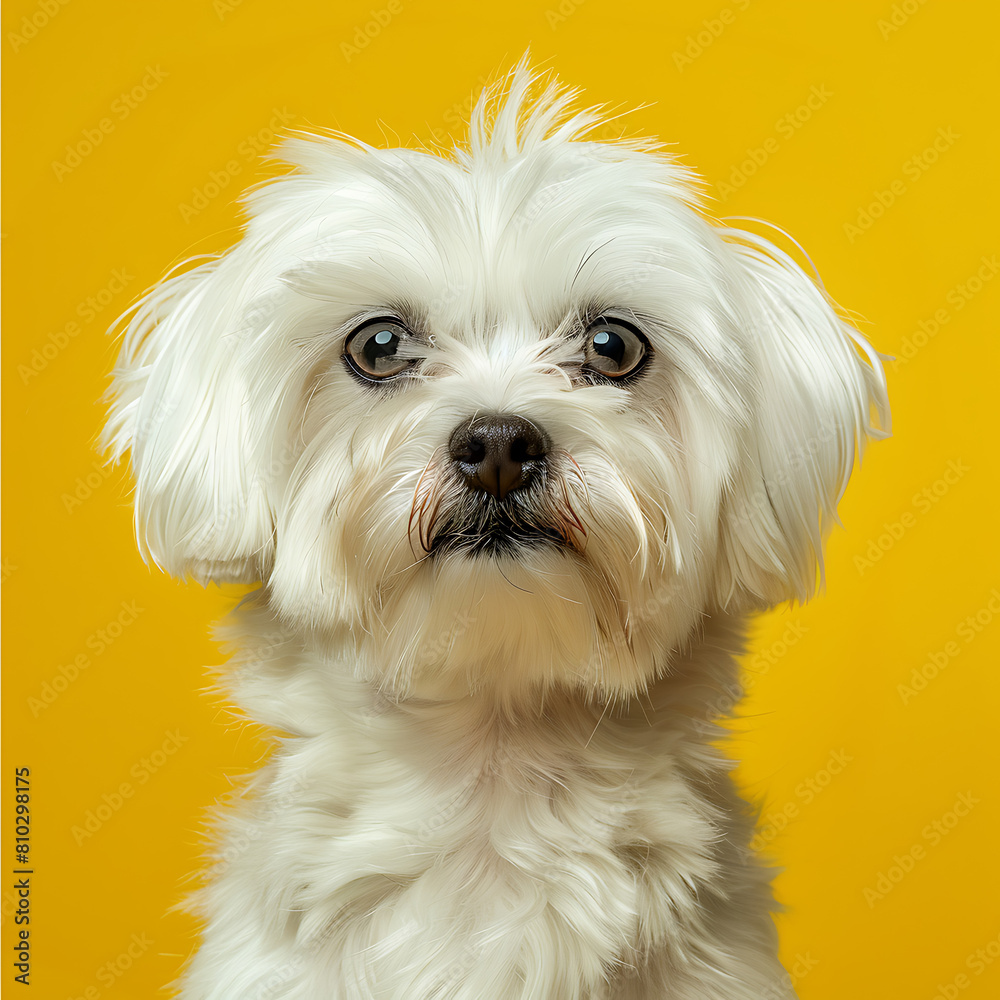 a maltese dog on a yellow background a maltese dog on a yellow background