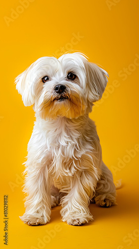 a maltese dog on a yellow background