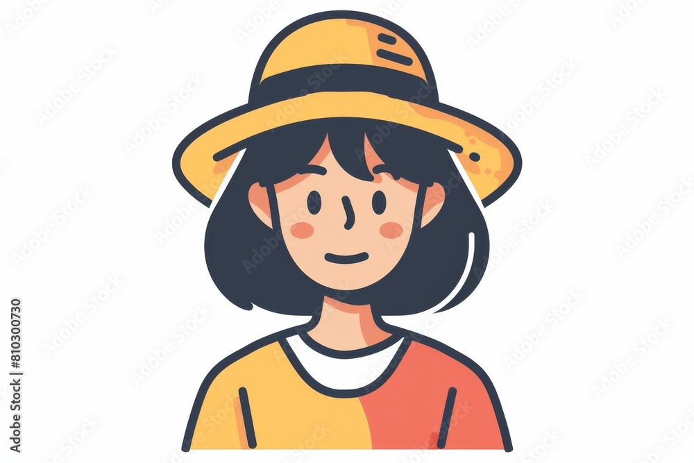 Illustration of a cheerful young girl in a yellow hat and casual t-shirt, exuding a welcoming and friendly vibe