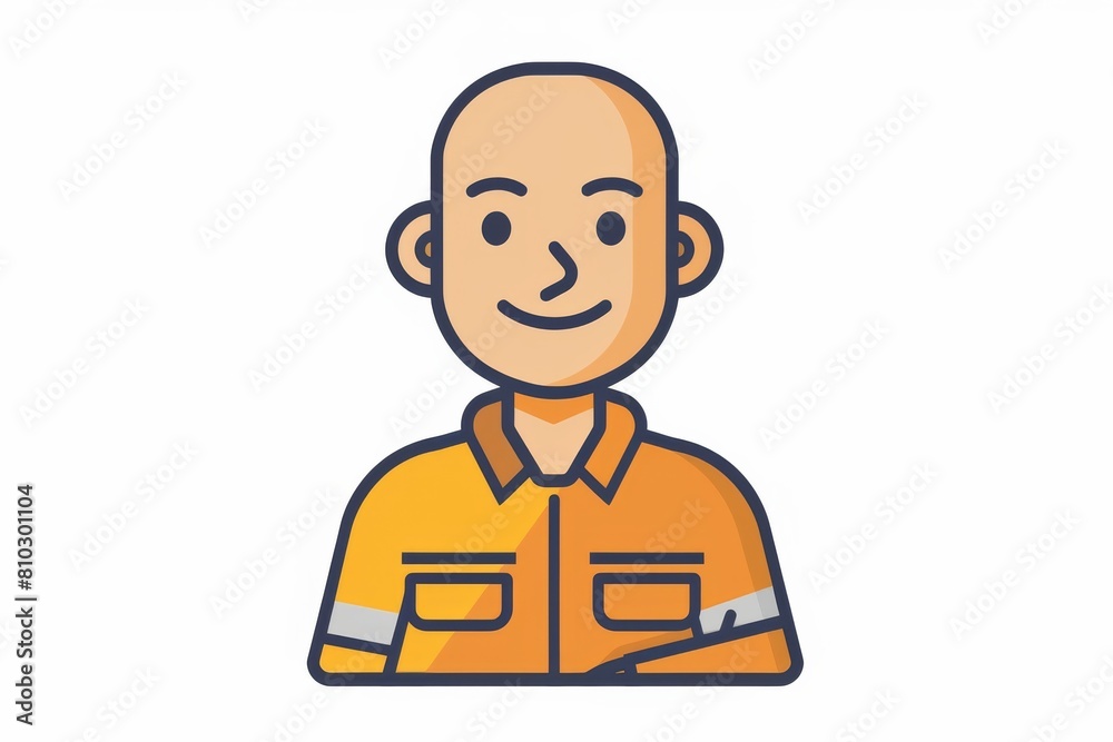 Happy bald cartoon character avatar of a male worker in a bright yellow uniform with a friendly smile Happy bald cartoon character avatar of a male worker in a bright yellow uniform with a friendly smile