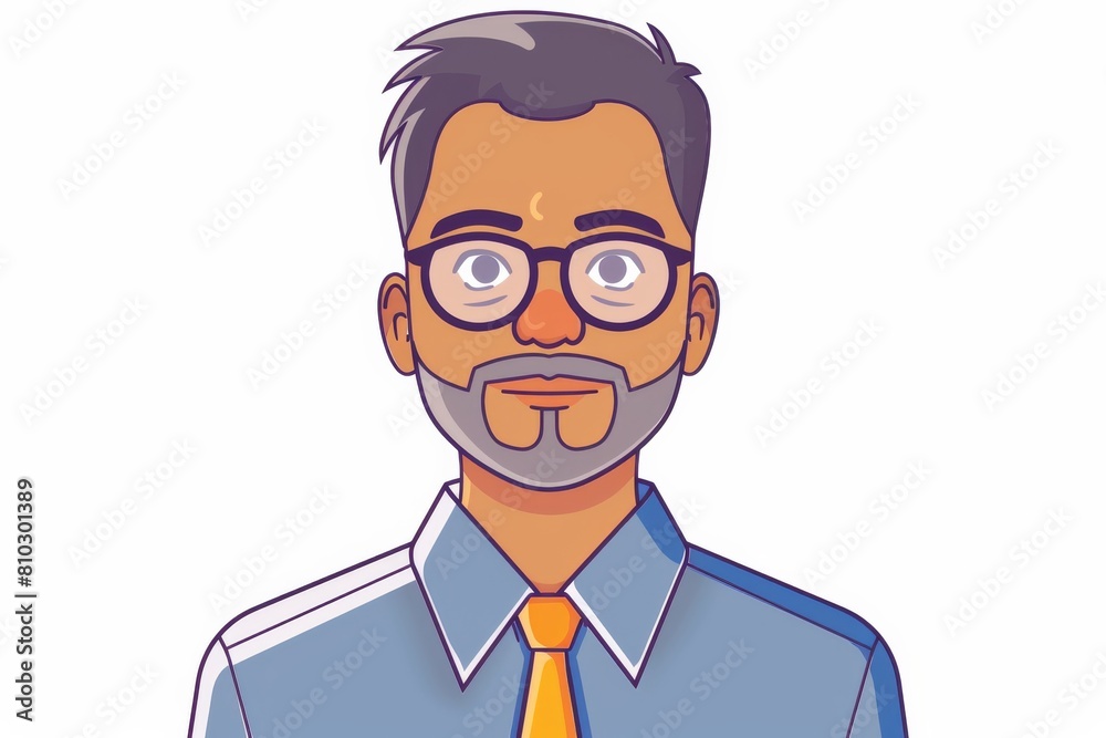 Vibrant cartoon illustration of a modern businessman with glasses, stylish hair, and a confident smile, ideal for corporate branding