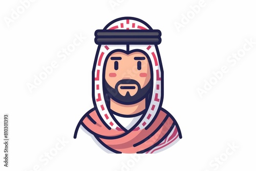 Stylized digital illustration of an arabian man wearing traditional attire including a keffiyeh and agal, in a modern vector art style photo